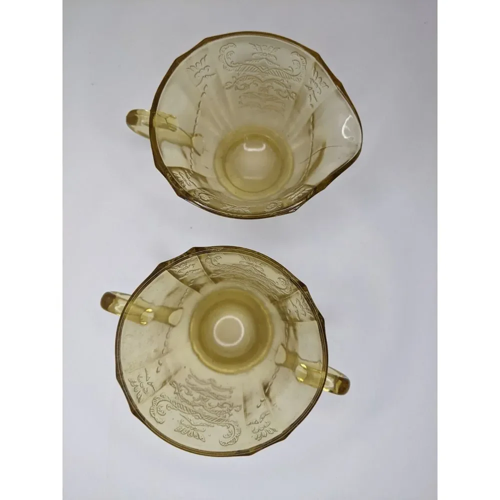 Vintage Federal Glass Yellow‎ Sugar Bowl And Footed Creamer